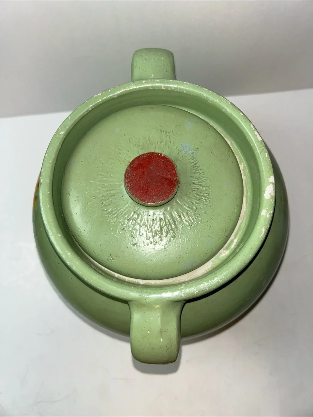 1930’s/40’s Hand Painted Unmarked Ransburg Stoneware Cookie Jar or Crock